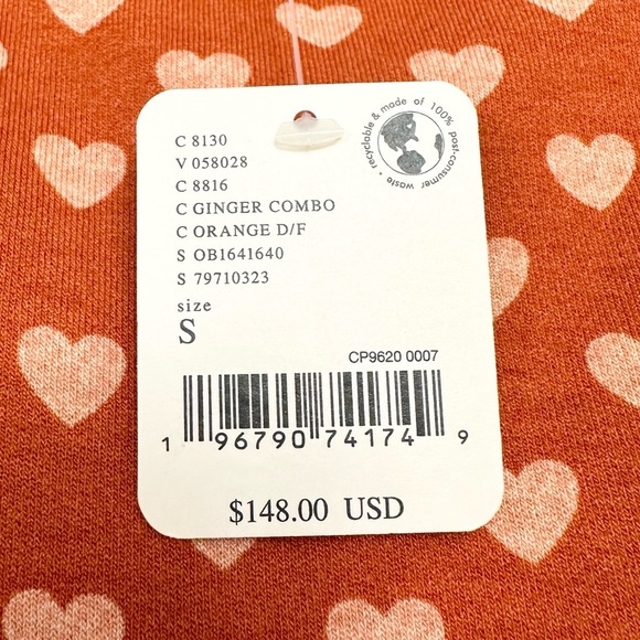 Free People Lakeside Midi Dress Hearts Printed Orange Ginger Combo - Picture 12 of 15